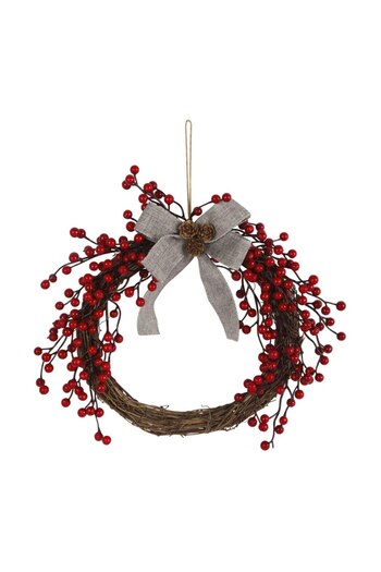 ideal STORE Christmas Wreath Diameter 40 CM, Decorated with Cranberry Twigs and Fruits, Combination of Nuts