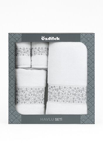 Özdilek Geometric Embroidered Guest Bathroom Set