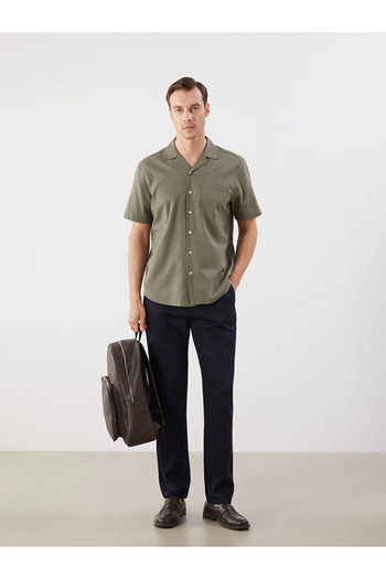 LC Waikiki Lcwaikiki Classic Khaki Regular Fit Resort Collar Short Sleeve Linen Blend Men's Shirt