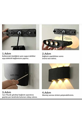 Bvs Elektronik 10w Led Aplik Aydınlatma Çift Taraflı Led Dekoratif Duvar Aplik Suya Ve Toza Karşı Dayanıklı