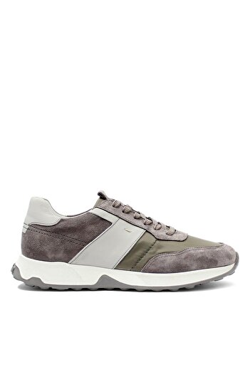 Celal Gültekin Men's Gray Lace-Up Suede Leather Sneakers