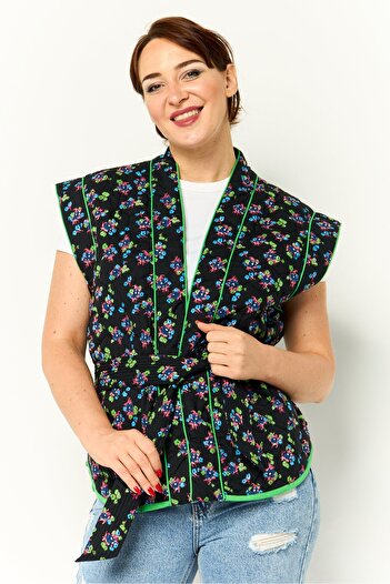 Scotch & Soda Women Quilted Belted Vest, Floral