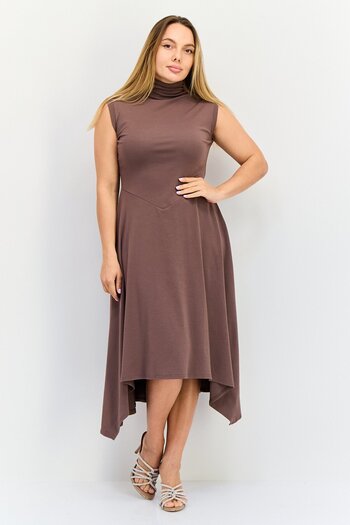 Bebe Women Solid Midi Dress, Brown