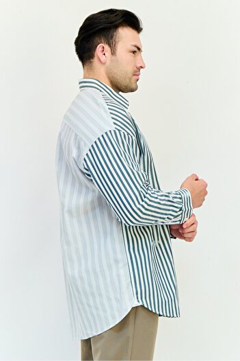 Selected Homme Men Drop Shoulder Fit Stripe Long Sleeve Causal Shirt, Multicolor