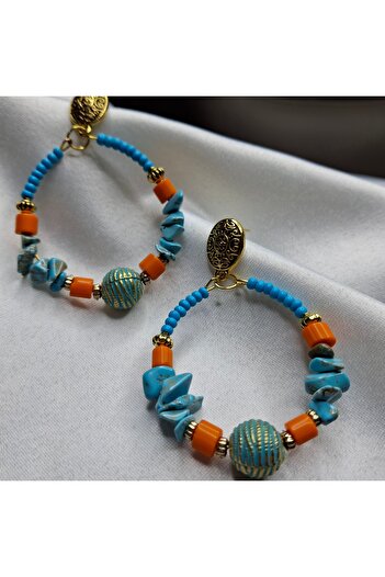 azra takı tasarım Handmade Authentic Bohemian Women's Dangle Blue,Orange Earrings