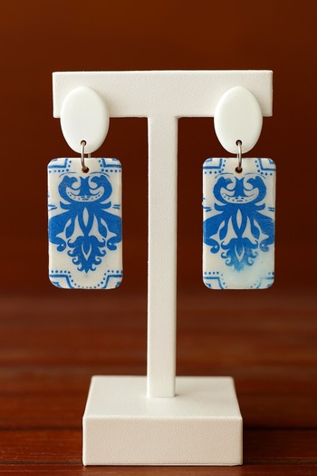 Lu Atelier Lu-1 Handmade Ethnic Patterned Polymer Clay Earrings – Blue & White