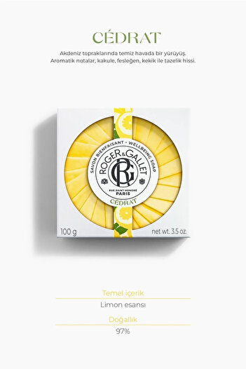 Roger&Gallet Roger & Gallet Cedrat Solid Soap 100 g - Natural Lemon Extract & Refreshing Lasting Fragrance