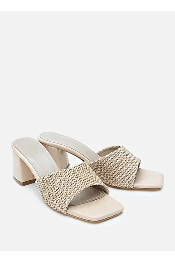 leopar by çetinay Lina Straw Special Production Patterned Women's Heeled Shoes/Slippers