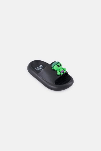 Marvel Toddlers Boy Slip On Slides, Black