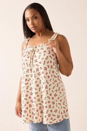 Stil Diva Plus Size Floral Print Wrap Fabric Square Neck Sleeveless Blouse 322688