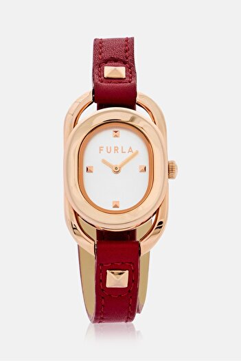 FURLA Women WW00009001L3 Leather Strap Oval Watch, Dark Red