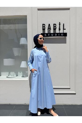 TERZİ DÜKKANI TD4253 Γυναικείο φόρεμα με φαρδιά εφαρμογή Baby Blue