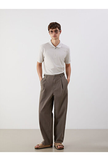 LC Waikiki Brown Standard Fit Gabardine Men's Pleated Trousers