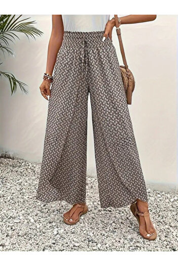 twomeey Women's High Waist Elastic Patterned Wrinkle Fabric Trousers