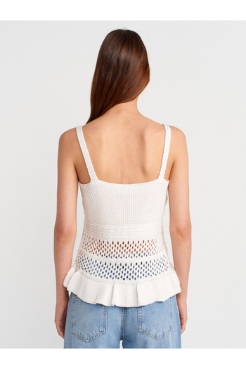 Dilvin 10793 Suspended Openwork Knitwear Blouse-Ecru