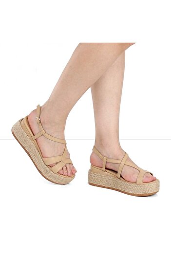 Celal Gültekin Women's Beige Straw Sole Leather Sandals