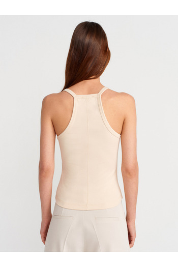 Dilvin 21106 Button Detailed Strap Undershirt-Stone