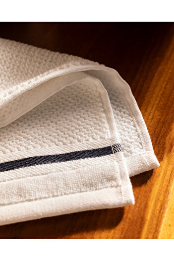 Madame Coco Cera 2-Piece 100% Cotton Hand Towels - White/Navy Blue - 30X45 cm