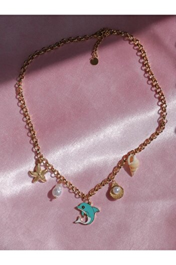 Reorah Collection Dolphin Tide Steel Charm Necklace