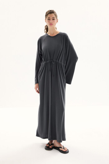 Hooopstore Modal Containing Front Gather Tie Anthracite Dress
