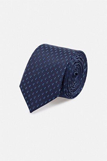 SÜVARİ Cavalry Handmade Thin Navy Blue Patterned Tie Standard Navy Blue