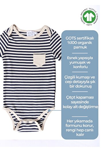 Ozmoz By Mukadder Özden Organic Short Sleeve Striped Baby Boy Body