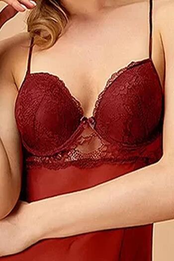 Nurteks 5736 Women's Chiffon Nightdress with Rope Strap Cup-Red