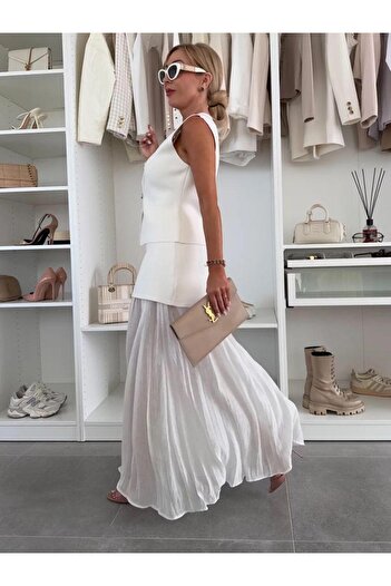 QBZ Tulle Detail Knitwear Skirt Vest Set