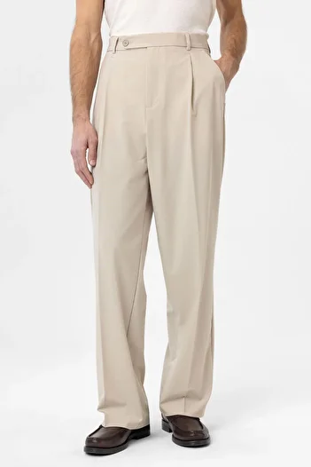 Antioch Beige Baggy High Waist Men's Fabric Trousers