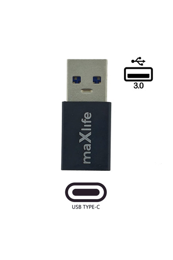 MaxLife Naturals Maxlife 94073 USB-C female to USB 3.0 male adapter, in blister, black