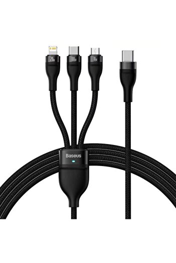 Baseus 3in1 USB to Type-C, Lightning, Micro-USB Charging / Data Cable, 100W, 1.5m, Flash Series 2, Black