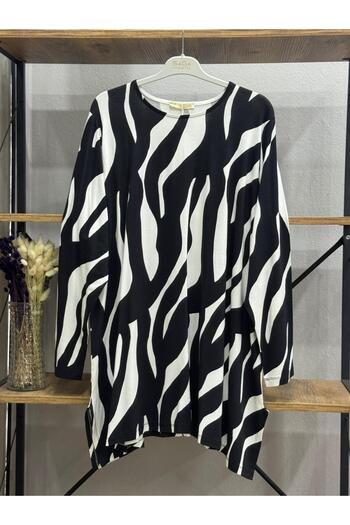 ÖZNE BUTİK Women's 100% Cotton Lycra A-Line Crew Neck Combed Cotton Tunic