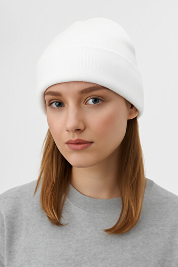 Hakan Collezione Basic White Unisex Knitwear Beanie