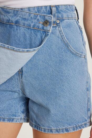 Tudors Women's Slim Fit Slim Fit Double Pocket Light Blue Shorts Skirt