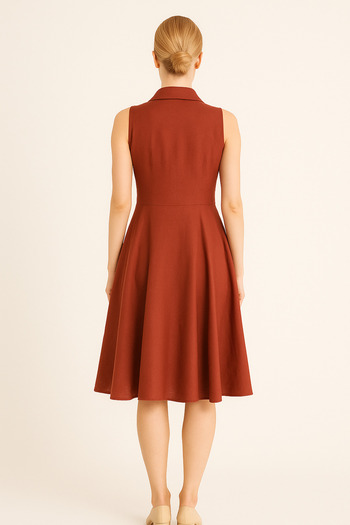 RİGALA Tile Collar Short Linen Blouse Dress