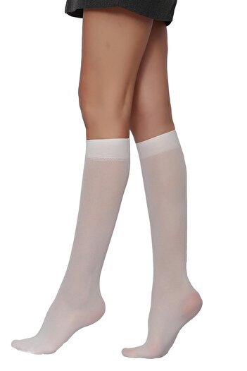 Daymod Women's Cream Color Micro 50 Opaque Medium Thick Knee Length Trouser Socks