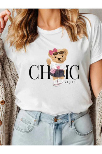 Sarah's Boutique Tricou de damă – 100% bumbac – Ursuleți de pluș „CHIC GIRL”