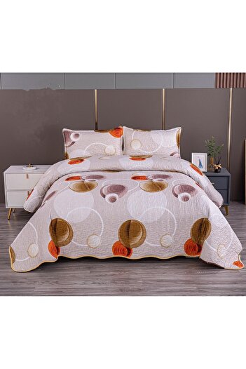 FIONNA.RO 2-Sided Quilted Cotton Blanket - Orange Circles