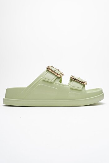 CCWAY AYAKKABI Women's Velcro Sabo Slippers Water Green