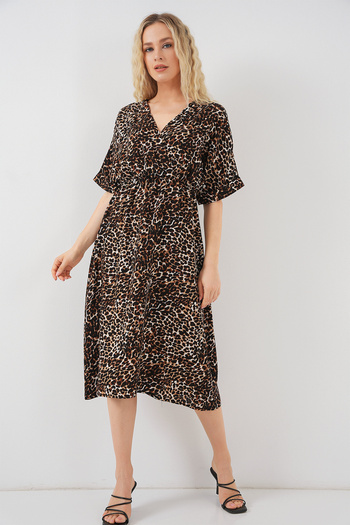 Bigdart Women's Patterned Short Sleeve Dress 2569 - C. Brown