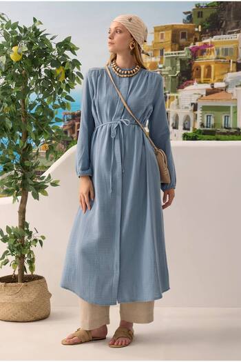 HEQA Long Muslin Shirt Pastel Blue