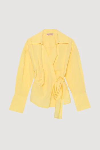Quzu Lacing Detailed Double Breasted Yellow Women's Blouse Blz00130