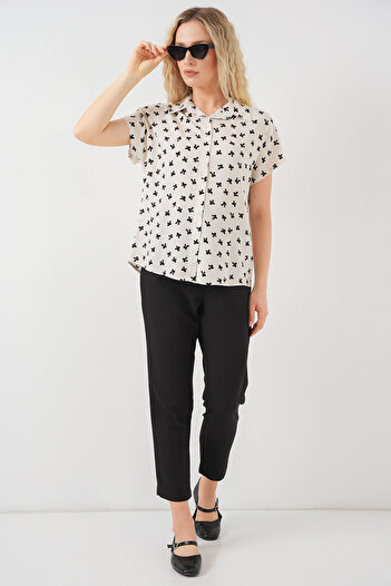 Bigdart Women's Short Sleeve Patterned Shirt 20310 - Cream