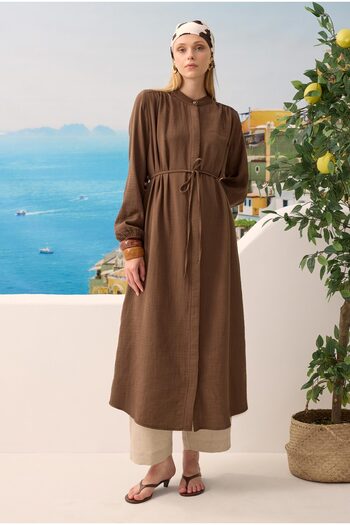 HEQA Long Muslin Shirt Bitter Brown