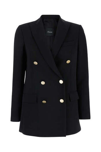 PLAIN Black Double-Breasted Jacket With Golden Buttons In Cady Woman