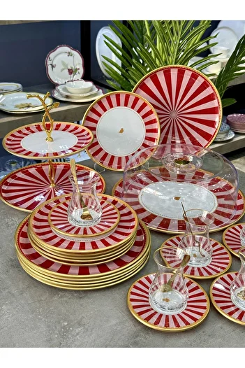 Doğudeko Pink Line 34 Piece Tea Time Service Presentation Set