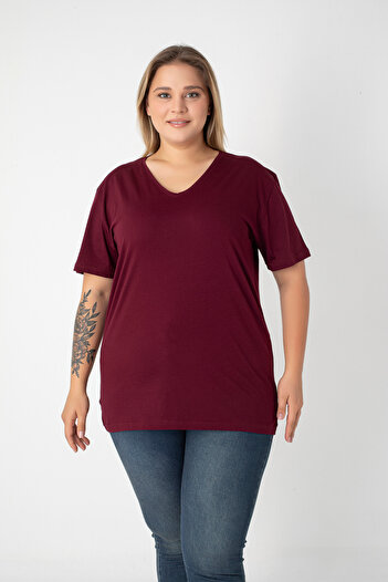 Orly More Slit Cotton Women's V-Neck Plus Size T-Shirt