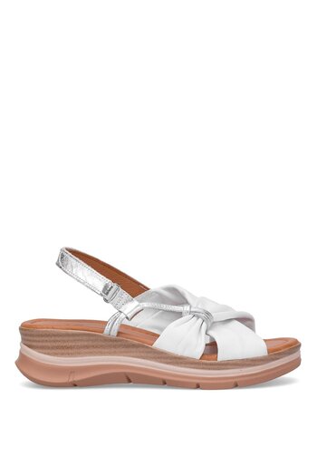 Ayakkabı Fuarı Elit Zeyn 8066 Women's Genuine Leather Wedge Heel Sandals White