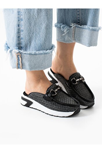 ALEMDAR AYAKKABI Opacus Black Buckle Detail Women's Slippers