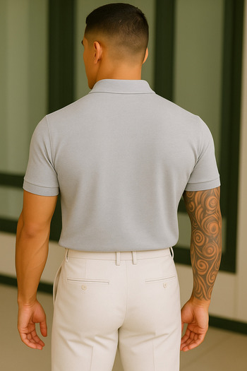Buteks Unisex Gray Sports Button Cotton Casual Short Sleeve Regular Fit Polo T-Shirt
